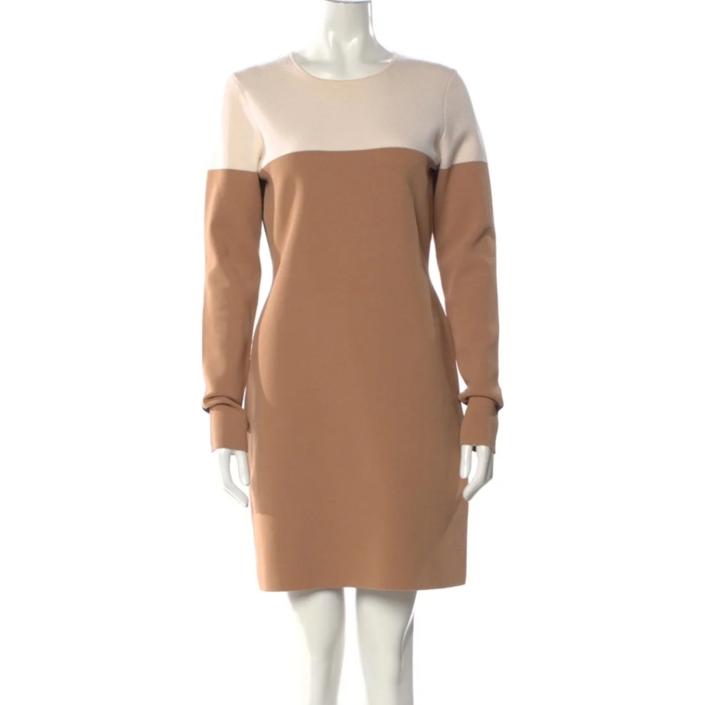 Diane Von Furstenberg Merino Wool Dress Block Color Tan Black Brown Sz Medium